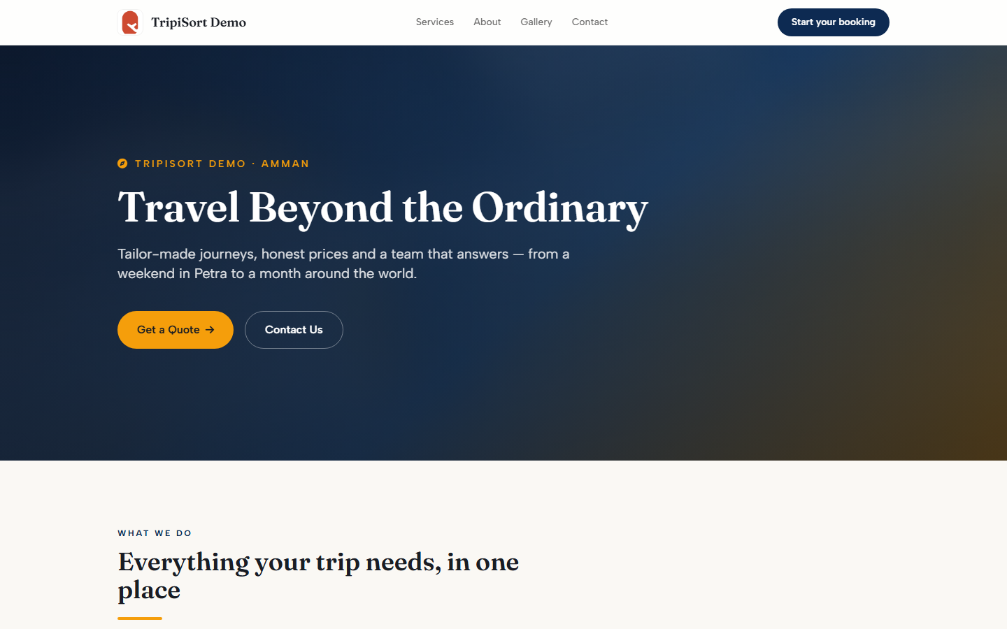Branded public landing page generated for a travel brand